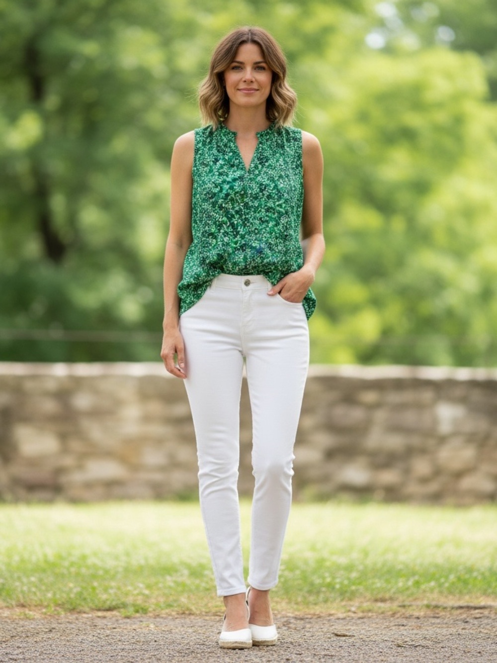 Bobeau Green Floral Sleeveless Peplum Blouse XL NWT